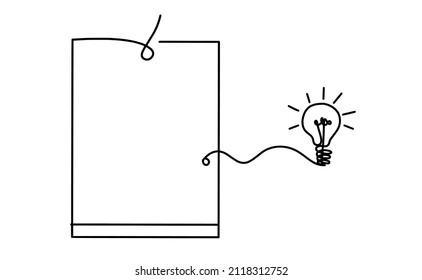 Abstract paper with light bulb as line drawing on white background. Vector