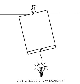 Abstract paper with lightbulb as line drawing on white background. Vector
