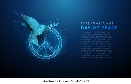 Abstract paper origami bird, olive branch, peace sign. international day of peace. Low poly style design Geometric background. Light connection structure Modern 3d graphic Isolated vector illustration