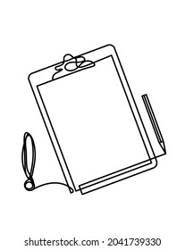Abstract paper with pencil and exclamation mark as line drawing on white background. Vector