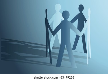 Abstract Paper People Holding For Hands Vector