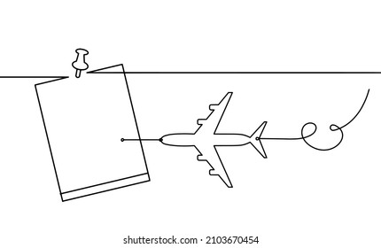 Abstract paper with plane as line drawing on white background. Vector
