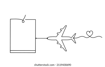 Abstract paper with plane as line drawing on white background. Vector