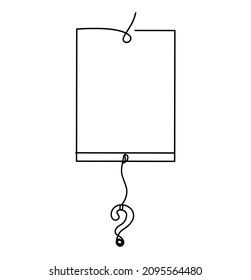 Abstract paper with question mark as line drawing on white background. Vector