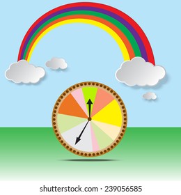 Abstract paper rainbow and clock. Vector illustration.