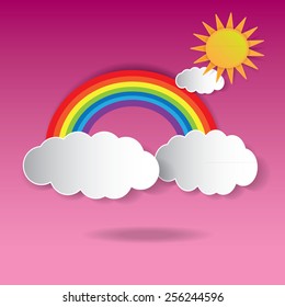 Abstract paper rainbow on sky.