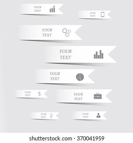 Abstract paper ribbons background. Can be used for workflow layout, diagram, banner, web design, infographics. Set of stickers
