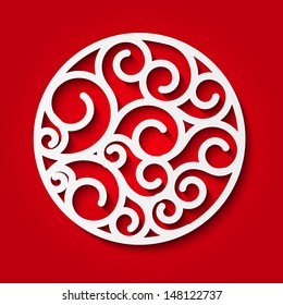 Abstract paper round on red