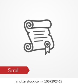 Abstract paper scroll with stamp. Isolated icon in silhouette style. Typical medieval or fantastic spell or law scroll. Vector stock image.