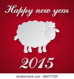 Abstract paper sheep with happy new year 2015 message on red background. vector illustrations.