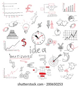 Abstract paper sketch colored business infographic elements charts and diagrams vector illustration