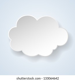 Abstract paper speech bubble in the form of a cloud on light blue background. Vector eps10 illustration