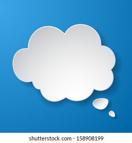 Abstract paper speech bubble in a shape of a cloud on blue background. Vector eps10 illustration