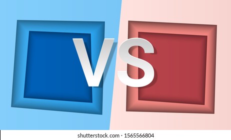 Abstract paper style versus concept with VS letters square shapes blue and pink sides. Vector illustration