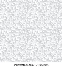 Abstract paper swirls on white, vector seamless pattern
