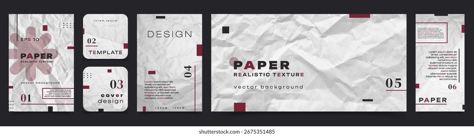 Conjunto de modelos de textura de papel abstrato. Página antiga, fundo vetorial para design de banner, cartaz, folheto, promoção, mídias sociais
