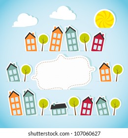 Abstract paper town with banner. Vector illustration.