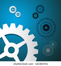 Abstract Paper Vector Cogs, Gears on Blue Background