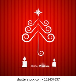 Abstract Paper Vector Red Christmas Background With Tree and Candles