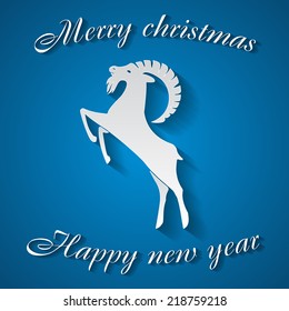Abstract paper white goat with happy new year 2015 and merry christmas message on blue background. vector illustrations.