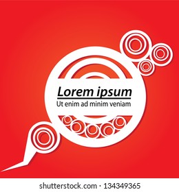 Abstract paper white origami speech bubble on red background. Vector abstract cut paper love background. red brochure design template. Circle abstract design. Christmas background.