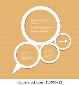 Abstract paper white origami speech bubble on brown old paper background. Vector abstract cut paper background. vintage brochure design template. Circle abstract design.