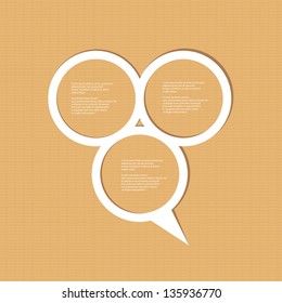 Abstract paper white origami speech bubble on brown old paper background. Vector abstract cut paper background. vintage brochure design template. Circle abstract design.