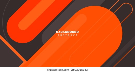 Abstract papercut 3D background with overlap orange shapes on dark brown color background. Trendy design with realistic shadow