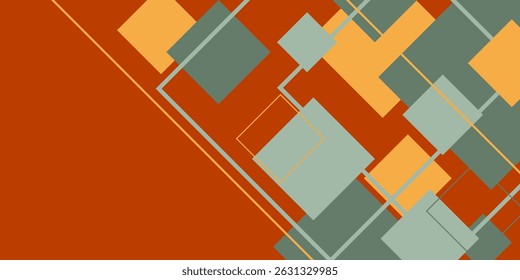 Fundo 3D de recorte de papel abstrato com sobreposição de formas laranja no fundo de cor marrom escuro. Design moderno com sombra realista