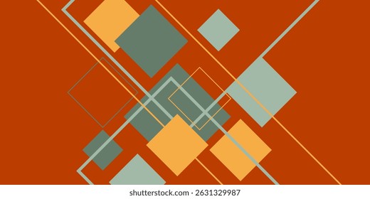 Fundo 3D de recorte de papel abstrato com sobreposição de formas laranja no fundo de cor marrom escuro. Design moderno com sombra realista