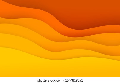 Abstract papercut background with orange and yellow origami style waves. Vector illustration