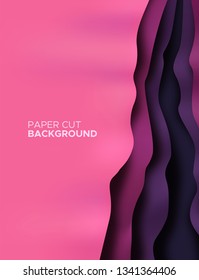 Abstract papercut background, realistic paper cutout illustration with layered pink color papers. 