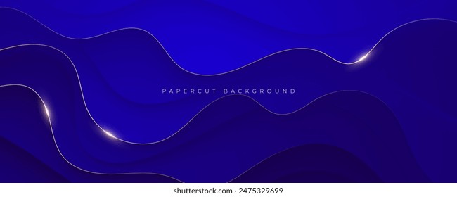 Abstractas fondo azul de corte de papel con decoración de acentos de oro