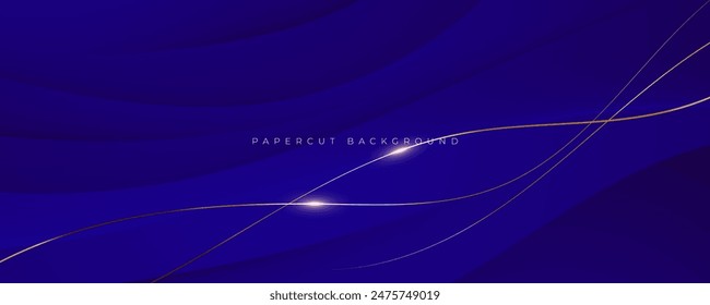 Abstract Papercut Blue Background with Gold Accents Decoration