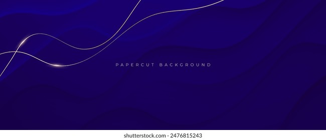 Abstract Papercut Blue Background with Gold Accents Decoration