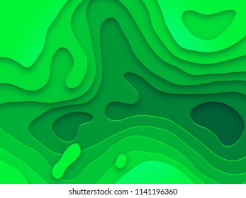 Abstract papercut and color multi layer gradient on vector green pattern background