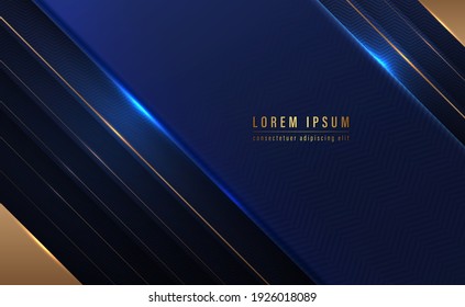 Abstract papercut decoration zigzag line textured. Gold line and light with layers on dark blue background. Vector illustration.