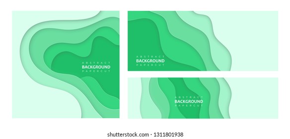 Abstract papercut mint template for banners, flyers, backgrounds. Pastel illustration for web and printing.