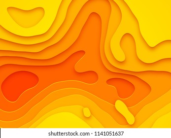 Abstract papercut and multi layer cutout geometric pattern on vector yellow and orange color gradient paper cut background