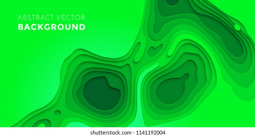 Abstract papercut and multi layer cutout geometric pattern on vector green color gradient paper cut background