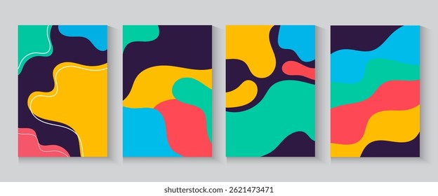 Abstract papercut poster,cards, banner seamless pattern collection. Colorful wave flayer cover background set with geometric textures and nature environment shapes. minimalist, trendy, modern backdrop