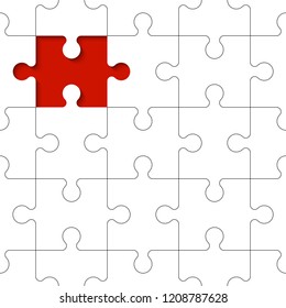 Abstract papercut square puzzle presentation. Design puzzle infographic template explanatory text field business statistics. Vector red puzzles illustration. Section compare service banner
