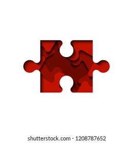 Abstract papercut square puzzle presentation. Design puzzle infographic template explanatory text field business statistics. Vector red puzzles illustration. Section compare service banner