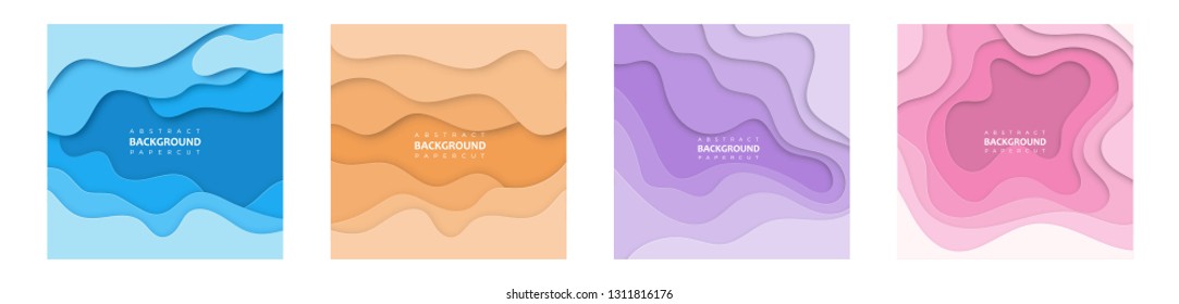 Abstract papercut square templates for banners, flyers and backgrounds. Pastel illustrations for web and printing.