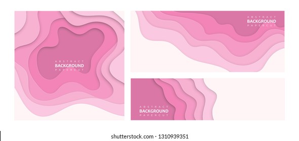 Abstract papercut template for banners, flyers, backgrounds. Pastel pink illustration for web and printing.