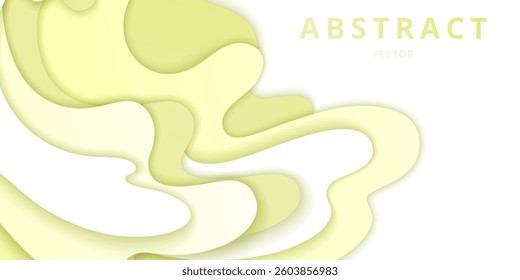 Abstract papercut topography on white background. Vector realistic illustration of presentation template with cutout green and yellow layers, topographic origami pattern, color gradient wave effect