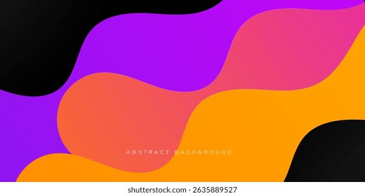 Abstrato papel cortado onda fundo com cor laranja e roxo fluido elemento no fundo escuro. Design de padrão de fluido de onda simples. Vetor Eps10