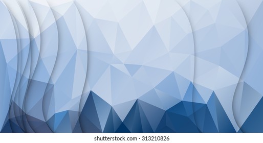 Abstract papercut waves background over blue triangles