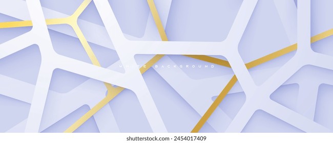 Abstract papercut white background poligonal line overlap layers decorative shape design.