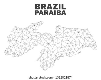 Abstract Paraiba State map isolated on a white background. Triangular mesh model in black color of Paraiba State map. Polygonal geographic scheme designed for political illustrations.